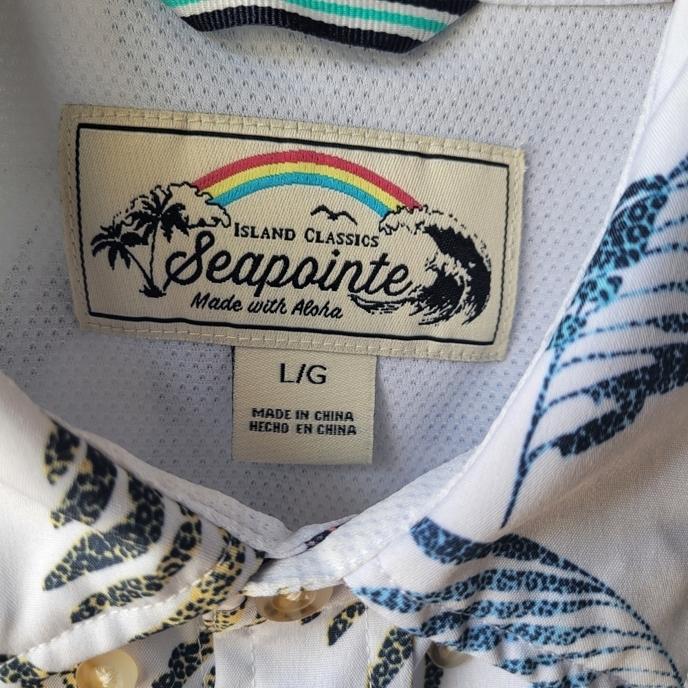 Seapointe Men's Soft Tropical Hawaiian Pocket Button Down Shirts Large Collared - Picture 6 of 11